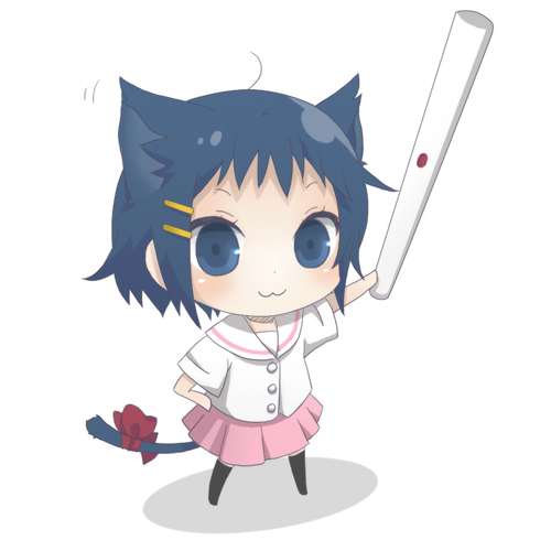 animal_ears, blue_eyes, blue_hair, cat_ears, chibi, hair_ornament, hairclip, ikeda_kana
