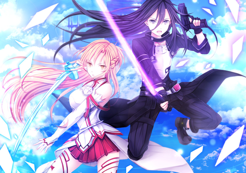1girl, asuna_(sao), black_eyes, black_hair, breastplate, brown_eyes, brown_hair, detached_sleeves