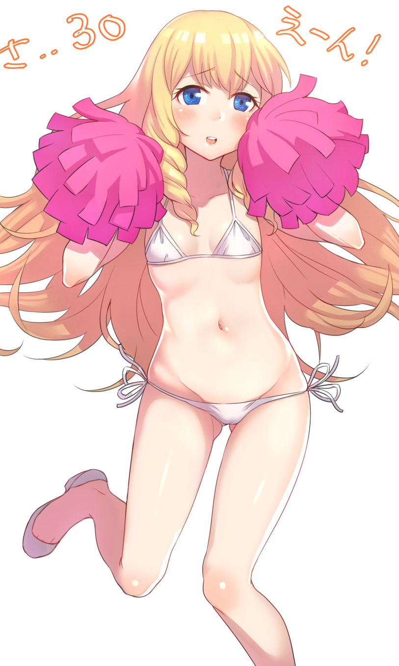 1girl, amagi_brilliant_park, bikini, blonde_hair, blue_eyes, drill_hair, flat_chest, highres