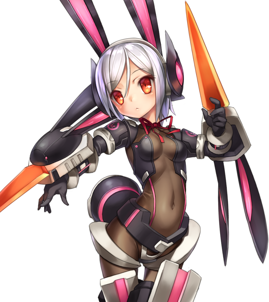 1girl, black_gloves, breasts, cleavage, covered_navel, emil_chronicle_online, gloves, headgear