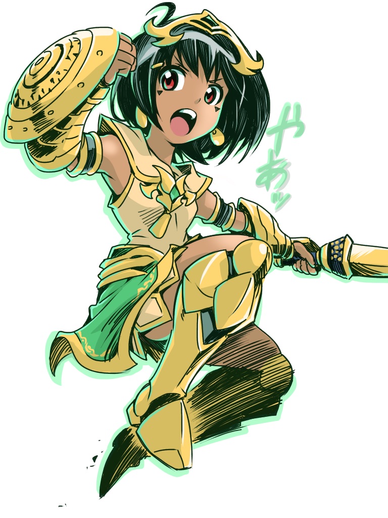 1girl, ahoge, armlet, black_hair, bob_cut, dark_skin, dress, egyptian