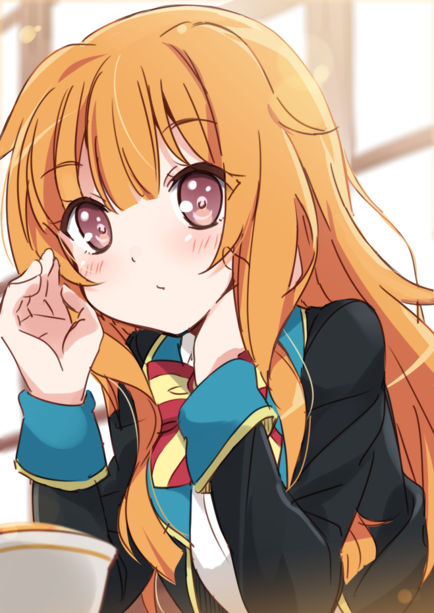 1girl, amatsuka_mao, blurry, brown_eyes, depth_of_field, gj-bu, headrest, highres