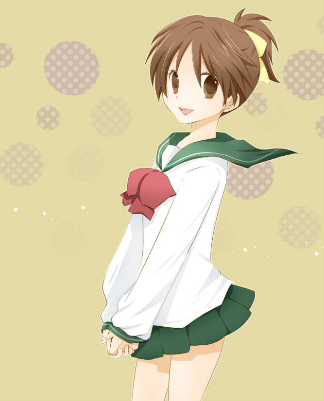 brown_hair, hirasawa_ui, k-on!, matsumaro, matsyumaro, ponytail, school_uniform, serafuku