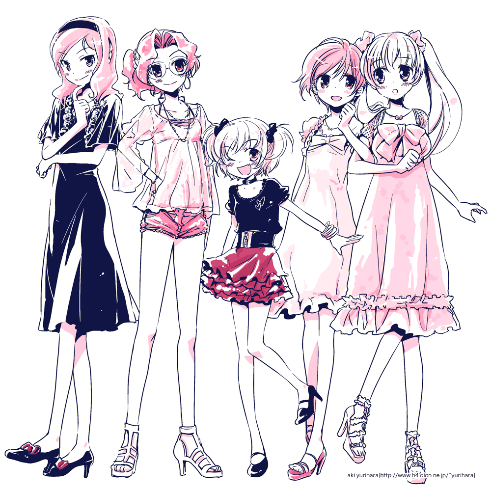 dress, earrings, fang, frills, glasses, hair_ribbon, hairband, haramura_nodoka