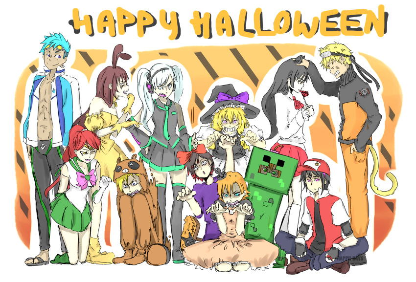 animal_costume, bishoujo_senshi_sailor_moon, blake_belladonna, blue_hair, creeper, creeper_(cosplay), free!, gekkan_shoujo_nozaki-kun
