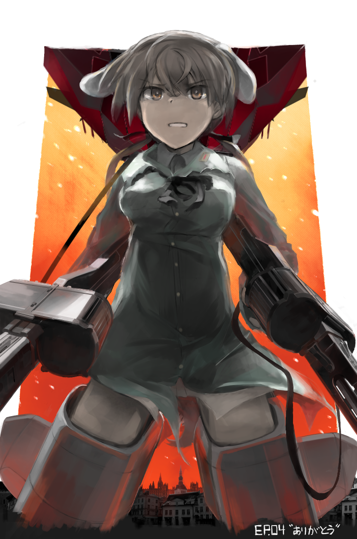 1girl, animal_ears, black_ribbon, brown_eyes, brown_hair, building, dog_ears, dog_tail
