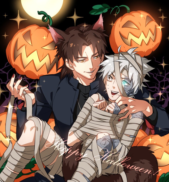 2boys, animal_ears, animoool, bandages, brown_hair, fate/stay_night, fate/zero, fate_(series)