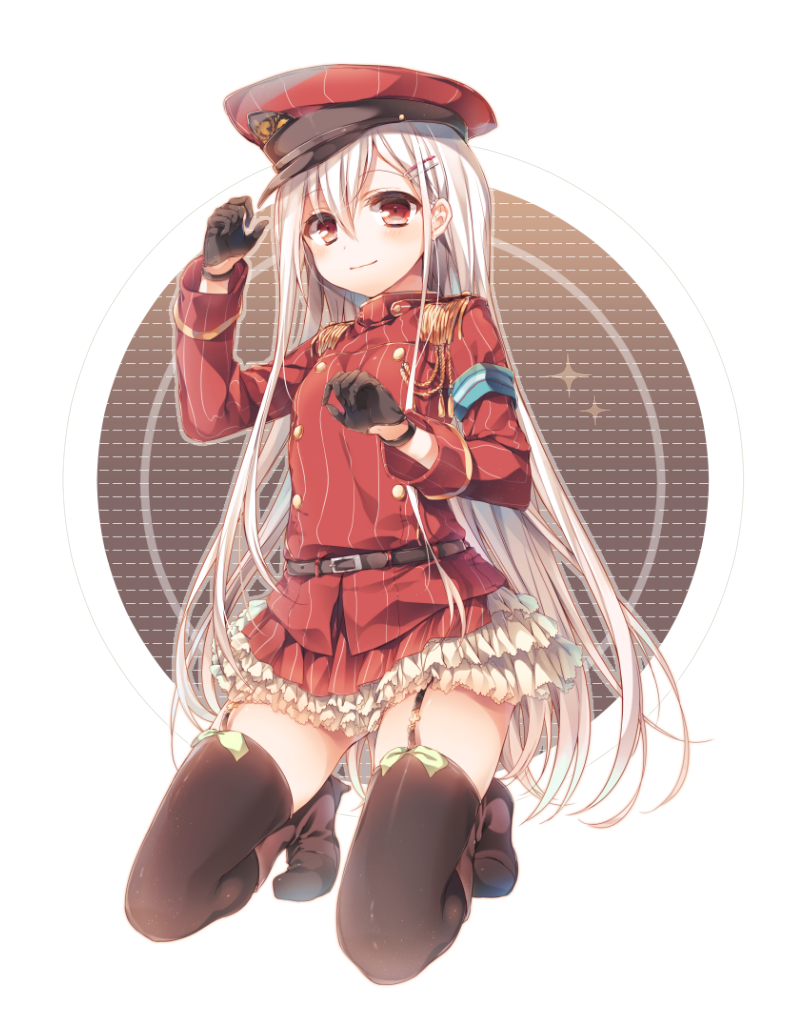 1girl, black_gloves, black_legwear, frilled_skirt, frills, garter_straps, gloves, hair_ornament
