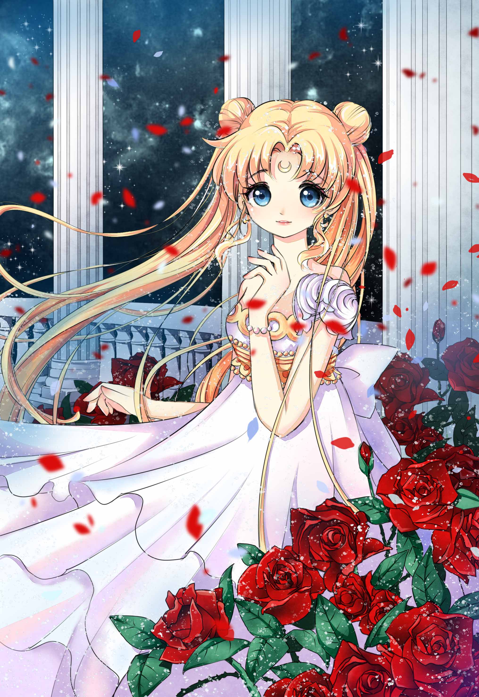 1girl, absurdres, airbrush_(medium), bangs, bishoujo_senshi_sailor_moon, blonde_hair, blue_eyes, blurry
