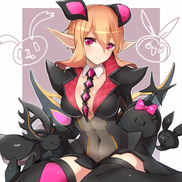 1girl, blonde_hair, dark_falz_apprentice, headgear, phantasy_star, phantasy_star_online_2, pointy_ears, red_eyes