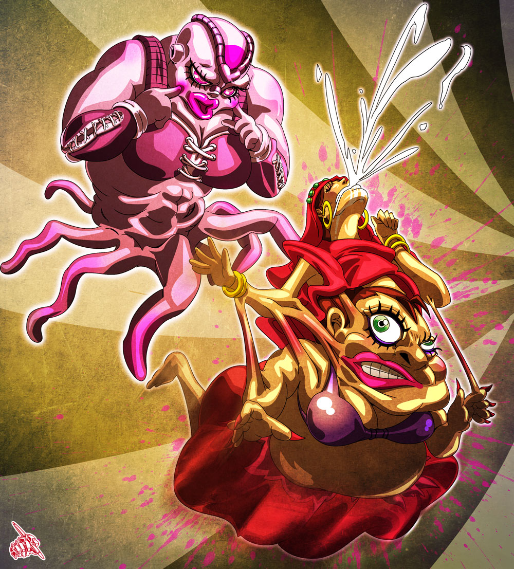 2girls, empress_(stand), fat, jojo_no_kimyou_na_bouken, multiple_girls, nena, old_woman, stand_(jojo)