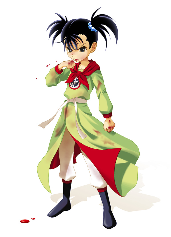 1girl, black_eyes, black_hair, blood, blood_in_mouth, blood_on_hands, bloody_clothes, chinese_clothes