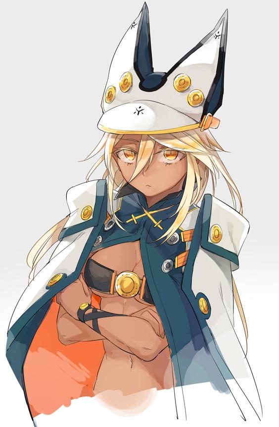 cape, crossed_arms, dark_skin, guilty_gear, guilty_gear_xrd, hat, niimaru, ramlethal_valentine