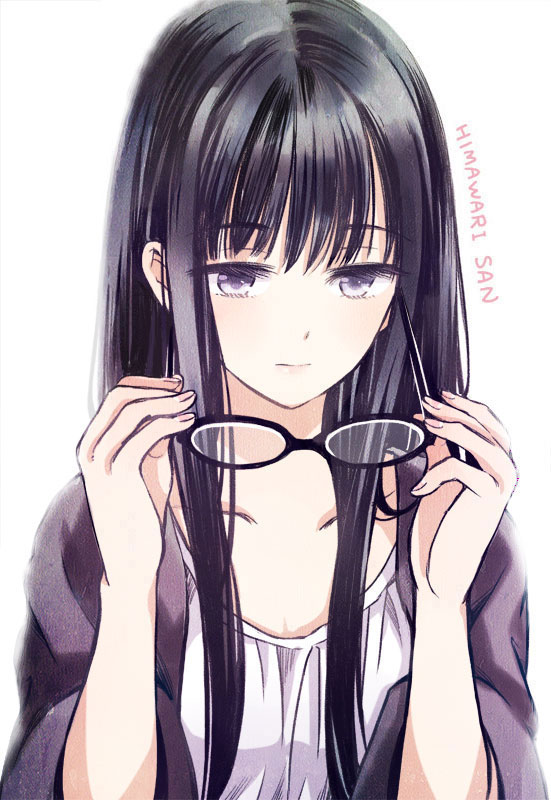 1girl, black_hair, bust, collarbone, expressionless, glasses, himawari-san, himawari-san_(character)