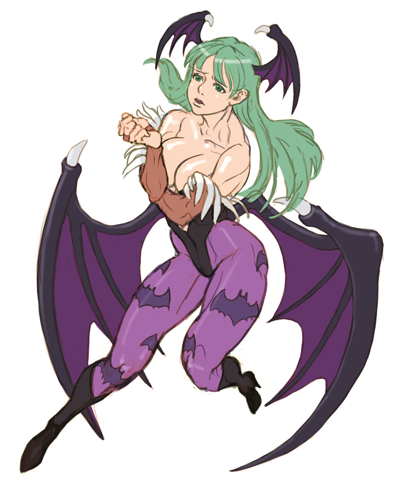 1girl, bare_shoulders, bat_print, bingoman, boots, breasts, bridal_gauntlets, cleavage
