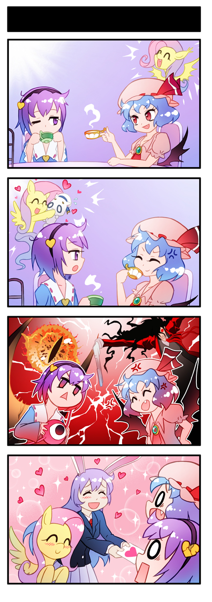 4koma, alucard_(hellsing), anger_vein, animal_ears, aria, aria_pokoteng, ascot, blue_hair