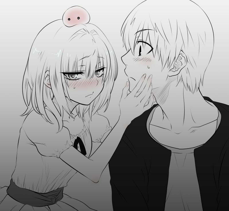 1boy, 1girl, beelzebub_(manga), blush, dress, furuichi_takayuki, hand_on_another's_cheek, hand_on_another's_face