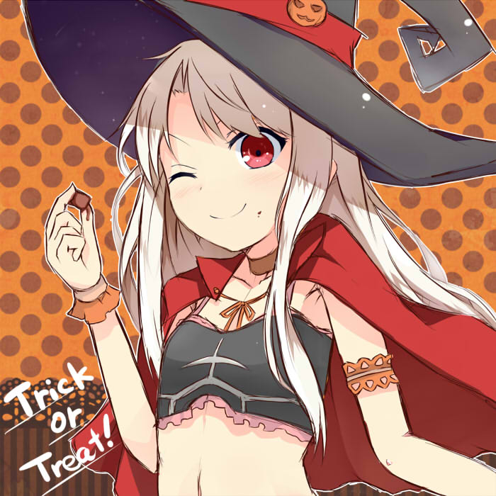 1girl, chocolates, fate/stay_night, fate_(series), gloves, hat, illyasviel_von_einzbern, kotaka