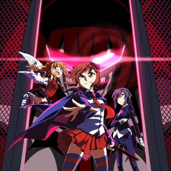 3girls, amami_haruka, cape, detached_sleeves, evil_grin, evil_smile, fingerless_gloves, gloves