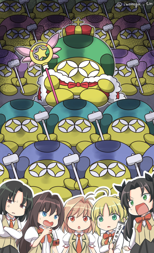 5girls, aozaki_aoko, arcueid_brunestud, fate/stay_night, fate_(series), hammer, iwanaga_tm, kaleidostick, kara_no_kyoukai, mahou_tsukai_no_yoru, multiple_girls, mushroom, nasu_kinoko, saber, school_uniform, self-insert, tohsaka_rin, toosaka_rin, tsukihime, type-moon
