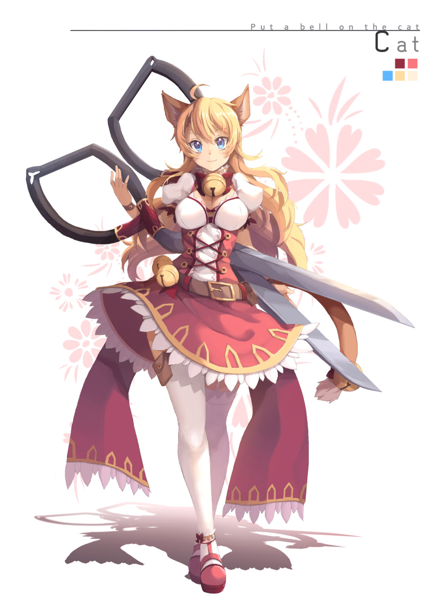 1girl, animal_ears, bell, blue_eyes, breasts, cat_ears, cat_tail, highres