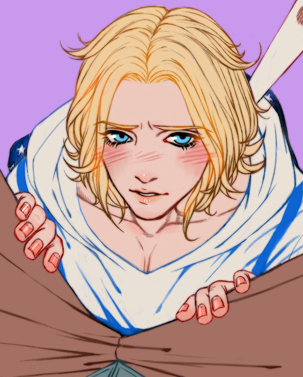 1boy, blonde_hair, blue_eyes, blush, johnny_joestar, jojo_no_kimyou_na_bouken, no_hat, rin_(louis_m)