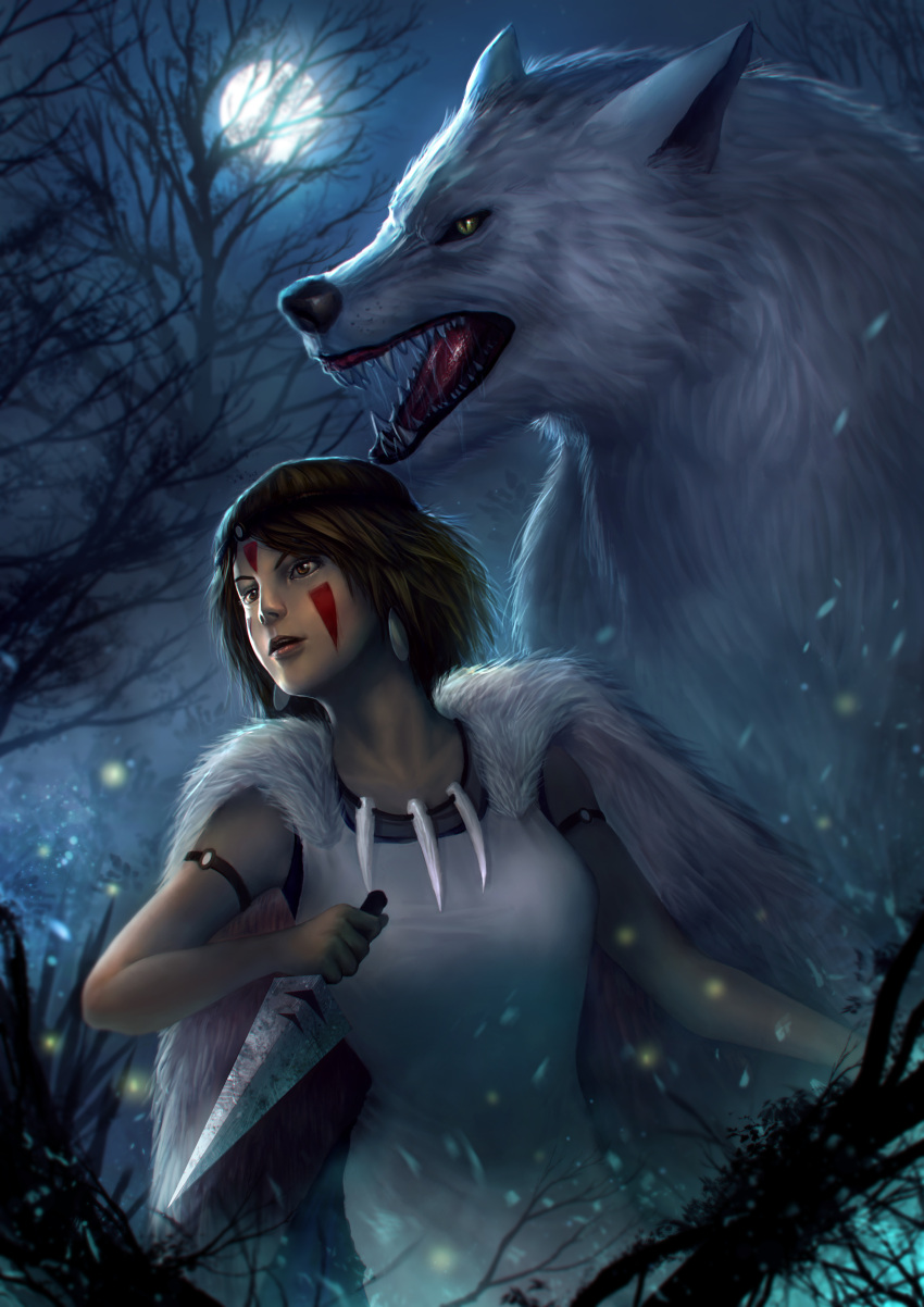 1girl, absurdres, animal, armlet, bared_teeth, billy_christian, black_hair, breasts