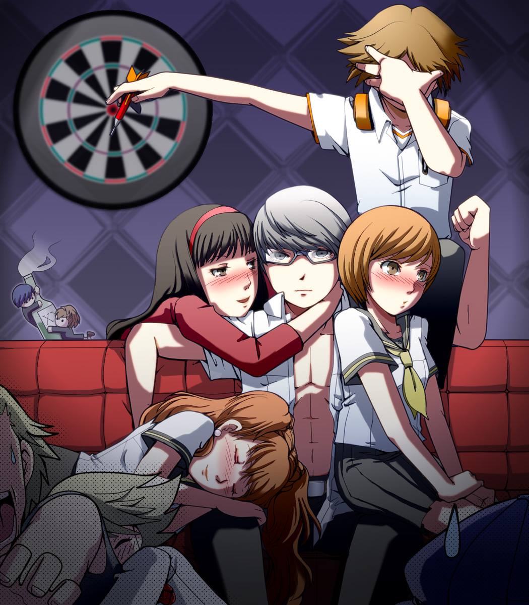 5boys, 5girls, abs, amagi_yukiko, arisato_minato, black_hair, blonde_hair, blush