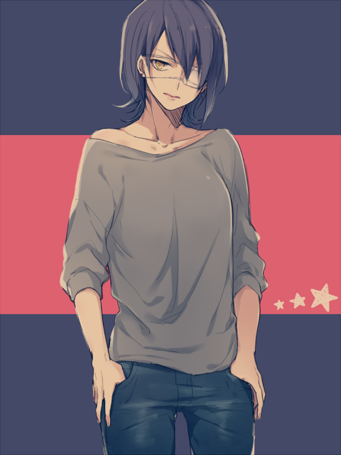 casual, earrings, eyepatch, hands_in_pockets, headgear_removed, jewelry, kantai_collection, lips