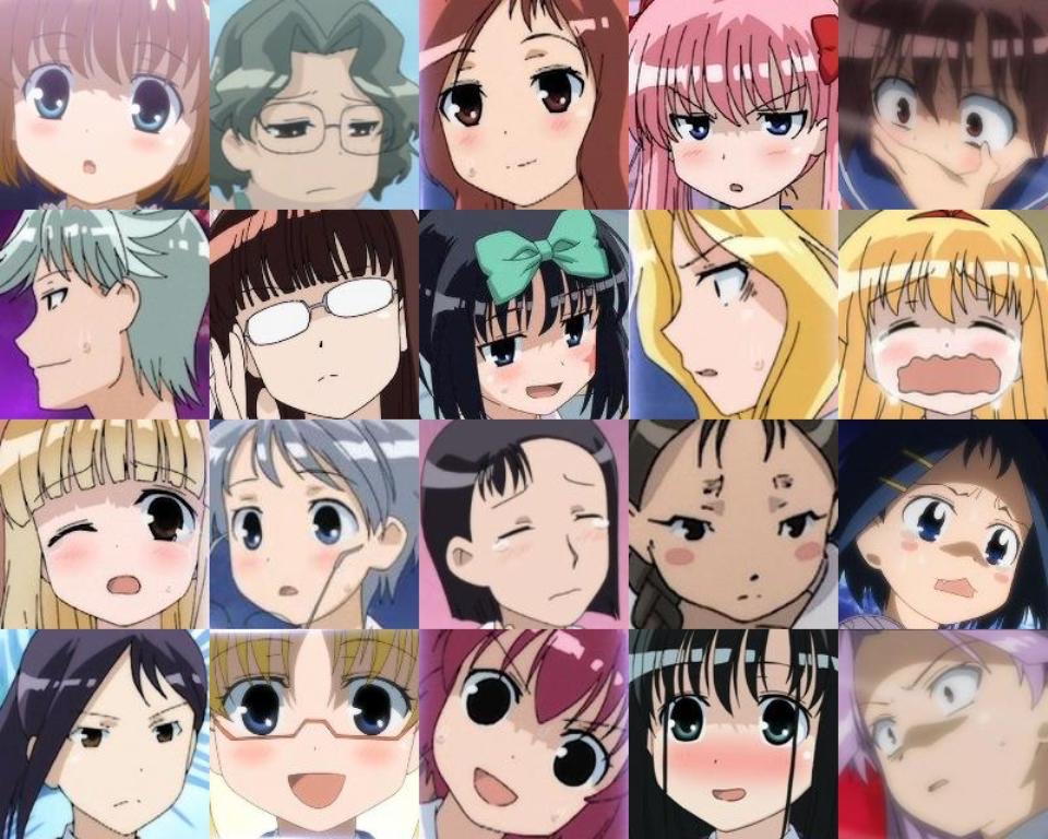 amae_koromo, annoyed, black_hair, blonde_hair, blue_eyes, blush, brown_hair, bundou_seika