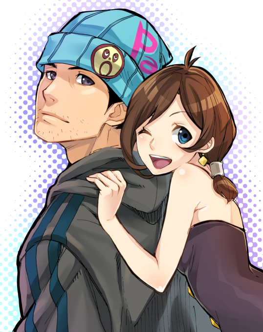 beanie, black_hair, blue_eyes, brown_hair, bu-kunn, facial_hair, gyakuten_saiban, gyakuten_saiban_4
