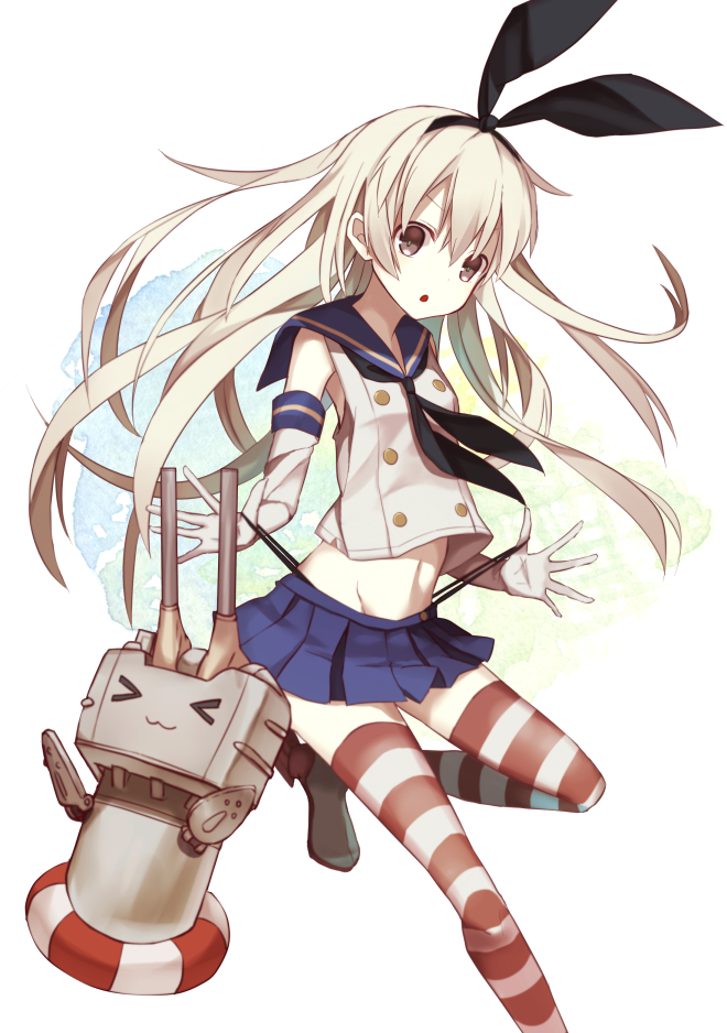 blodne_hair, brown_eyes, headdress, kantai_collection, long_hair, mecha, personification, seifuku