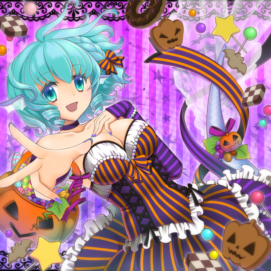 1girl, alternate_costume, aqua_eyes, aqua_hair, bare_shoulders, braid, breasts, bust