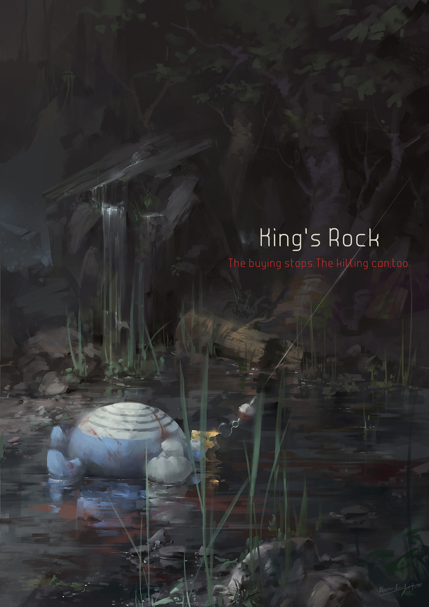 a-shacho, blood, death, fishing_hook, fishing_line, forest, highres, injury