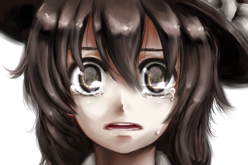 2girls, blonde_hair, brown_eyes, brown_hair, equala, face, hair_between_eyes, hat