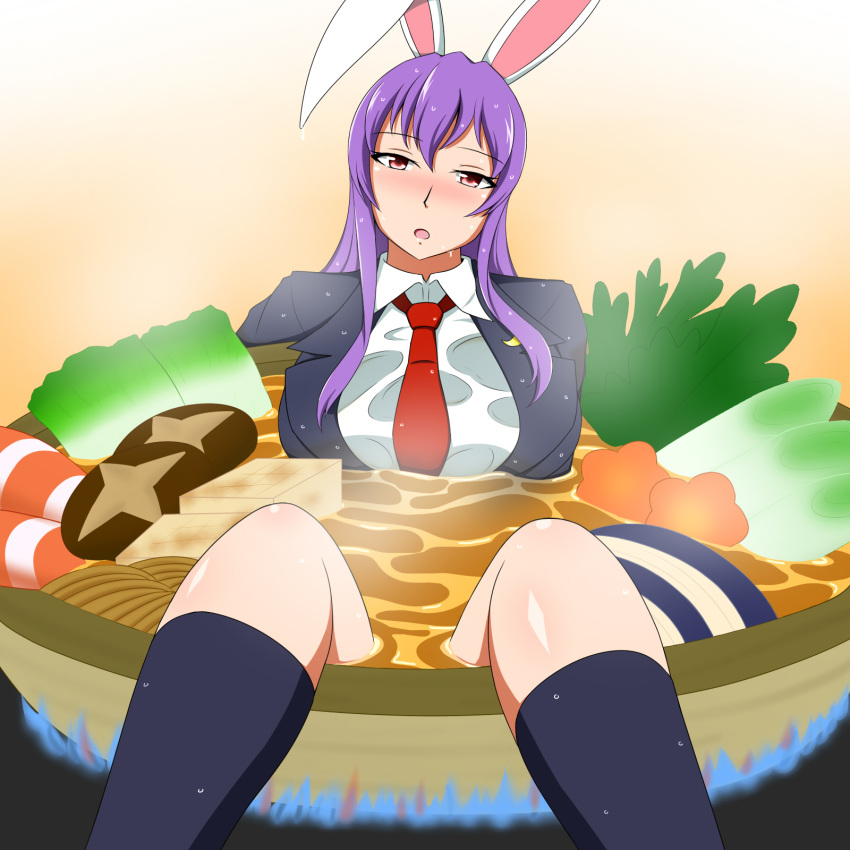 1girl, animal_ears, bangs, black_legwear, blazer, blue_fire, blush, breasts