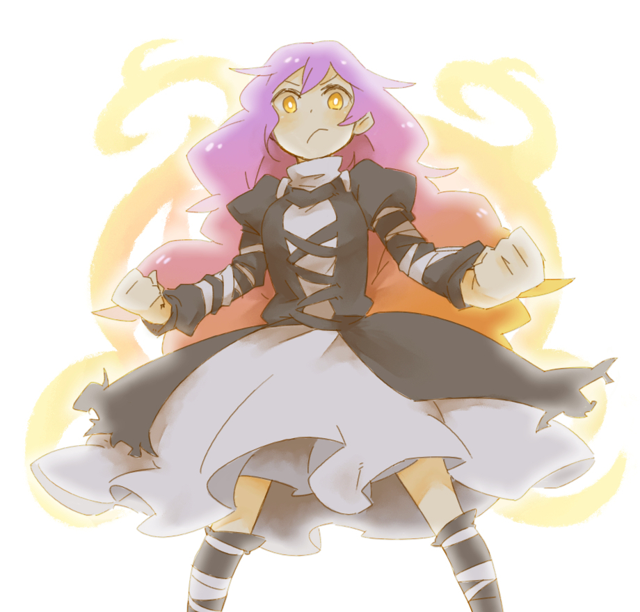 1girl, blonde_hair, breasts, brown_eyes, dress, gradient_hair, hijiri_byakuren, jiro_(artist), long_hair, multicolored_hair, purple_hair, touhou