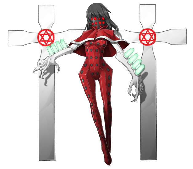 1girl, black_hair, claws, cross, hexagram, mask, mazeran, okazaki_yumemi