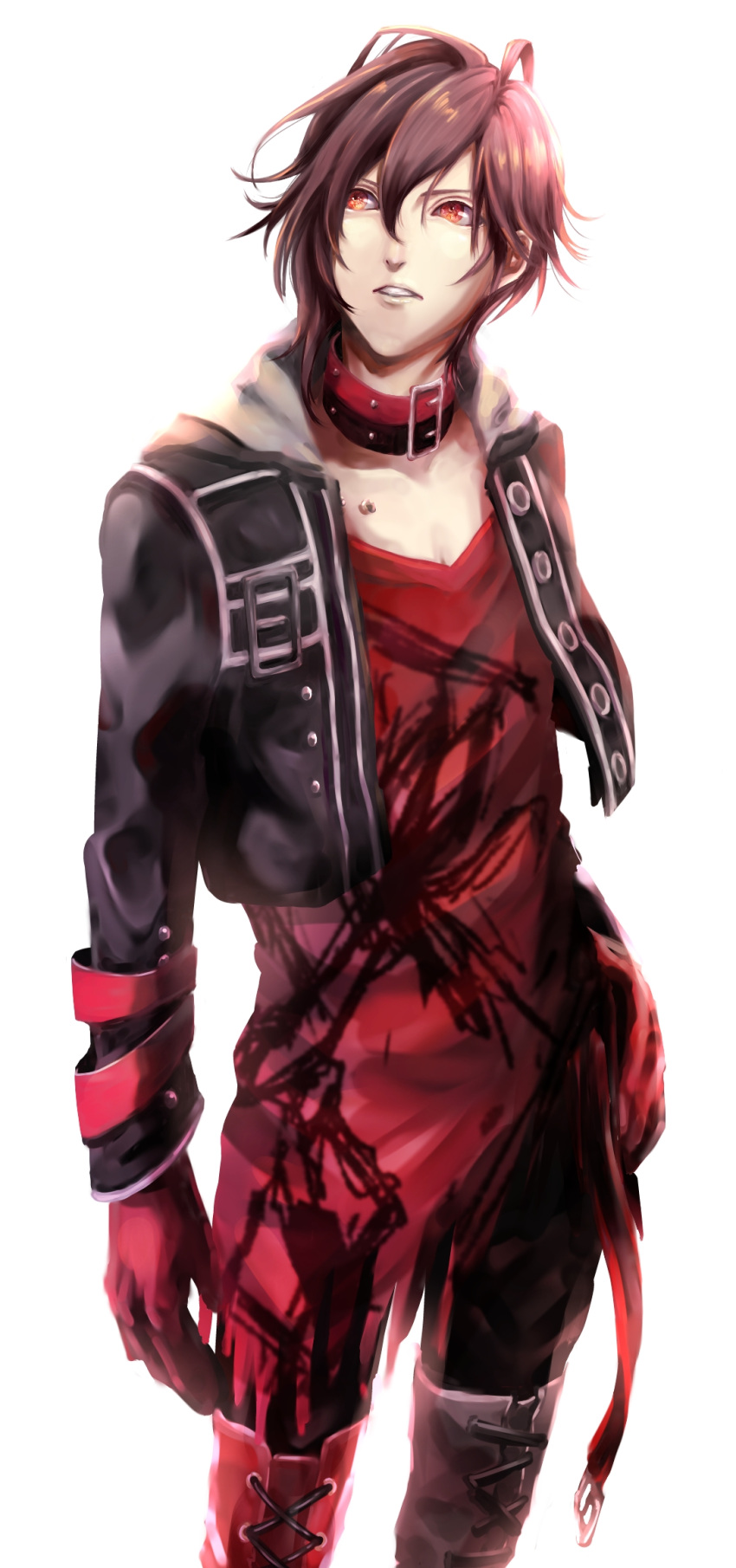 1boy, amnesia_(idea_factory), black_hair, boots, choker, gloves, highres, jacket