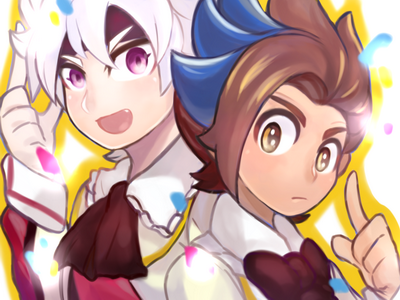 2boys, blue_hair, brown_eyes, brown_hair, bust, headband, ibuki_munemasa, inazuma_eleven_(series)