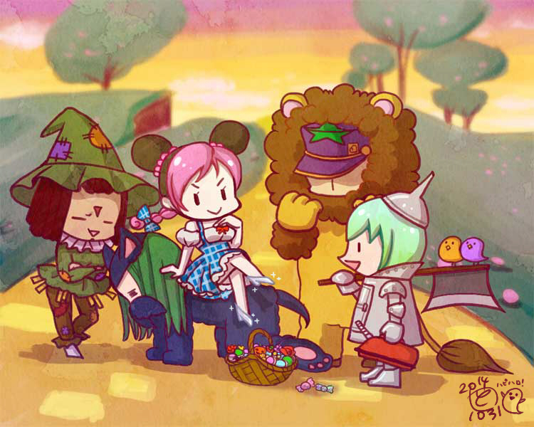 chibi, cowardly_lion, dorothy_gale, foo_fighters, hermes_costello, jojo_no_kimyou_na_bouken, kuujou_jolyne, kuujou_joutarou