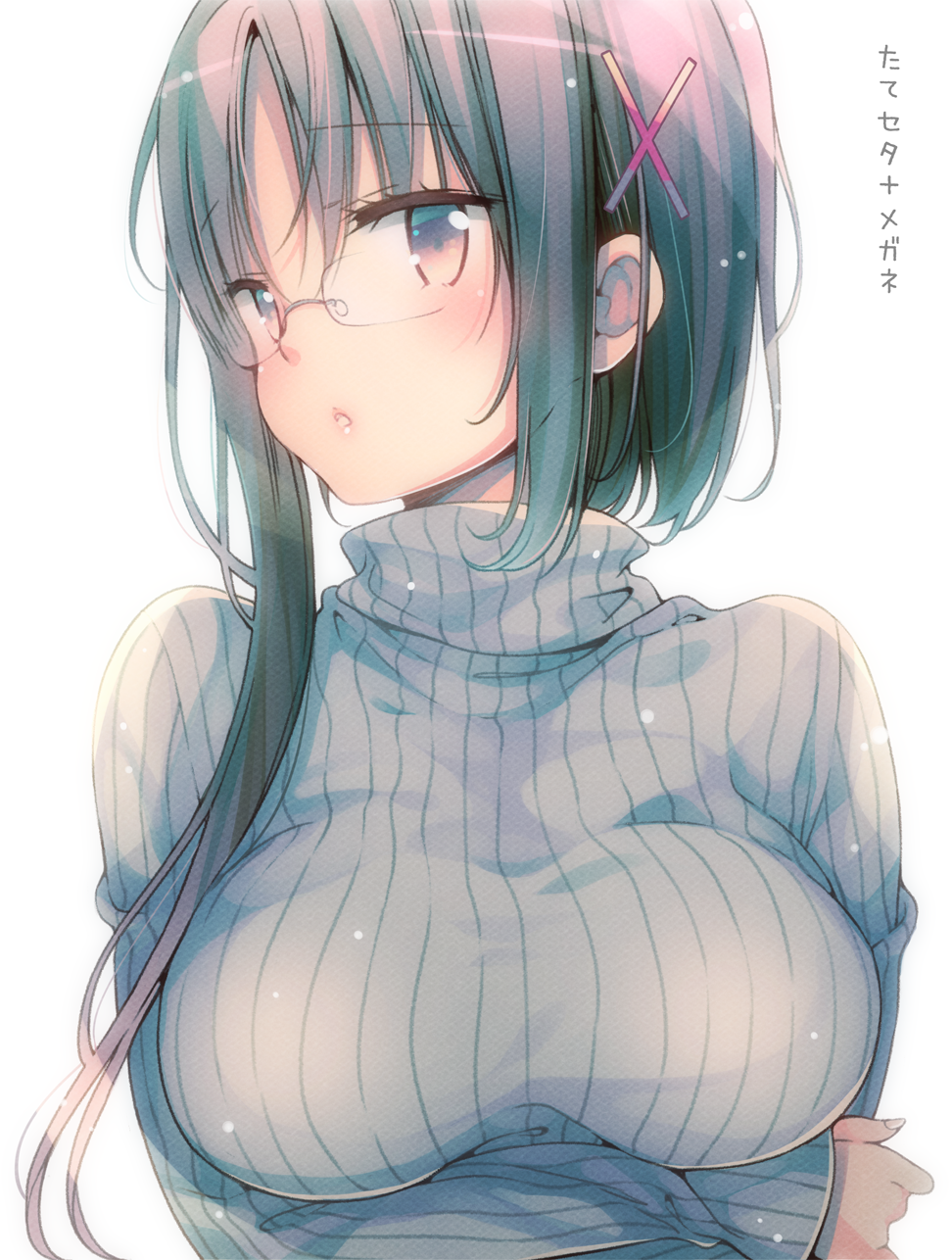 1girl, blush, breasts, glasses, hair_ornament, hairclip, highres, large_breasts