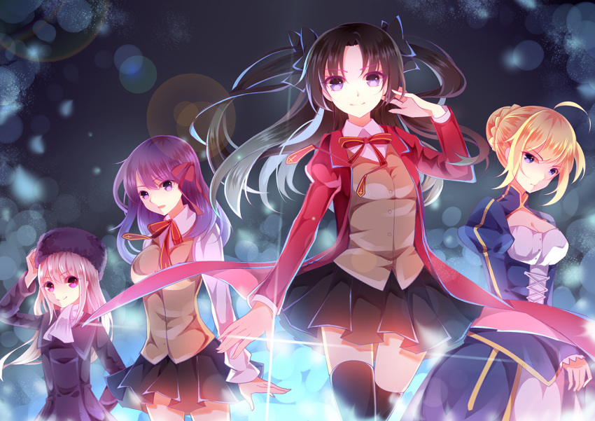 4girls, black_hair, blonde_hair, fate/stay_night, fate_(series), hat, illyasviel_von_einzbern, matou_sakura