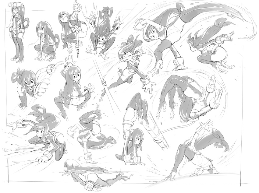 asui_tsuyu, black_eyes, black_hair, bodysuit, boku_no_hero_academia, character_sheet, gloves, handstand
