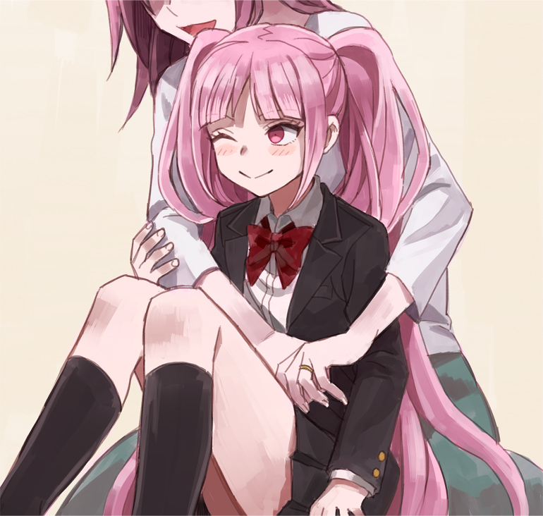 2girls, blush_stickers, dangan_ronpa, long_hair, mother_and_daughter, multiple_girls, okuragon, out_of_frame