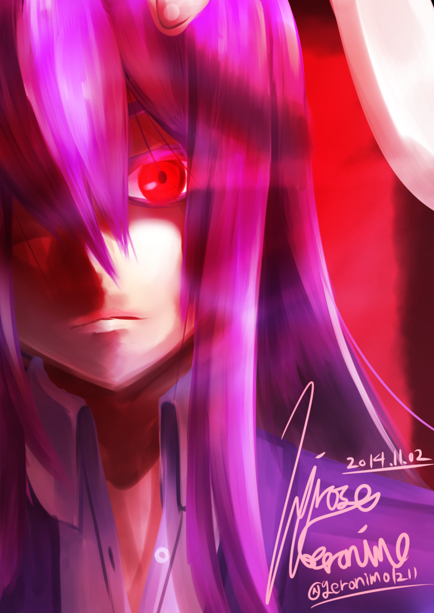 1girl, 2014, animal_ears, artist_name, close-up, collared_shirt, dated, face