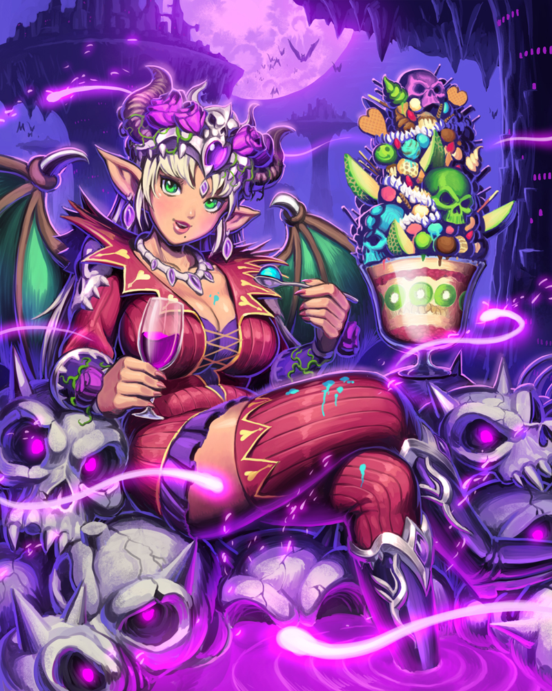 1girl, bat, bat_wings, boots, breasts, castle, cleavage, convenient_leg
