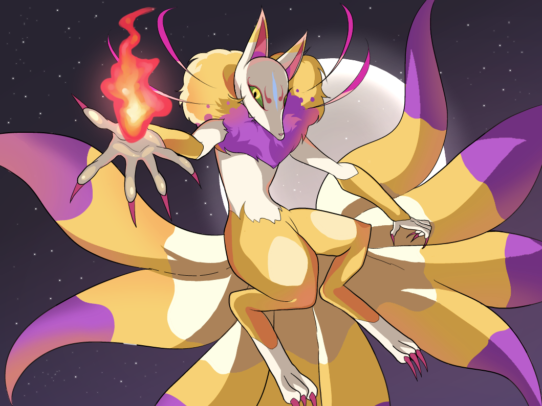 1boy, animal_ears, blue_sclera, claws, digitigrade, fingernails, fox_ears, fox_tail