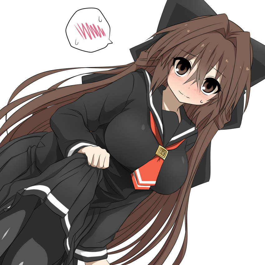 1girl, blush, borrowed_character, brown_eyes, brown_hair, dutch_angle, hair_between_eyes, highres