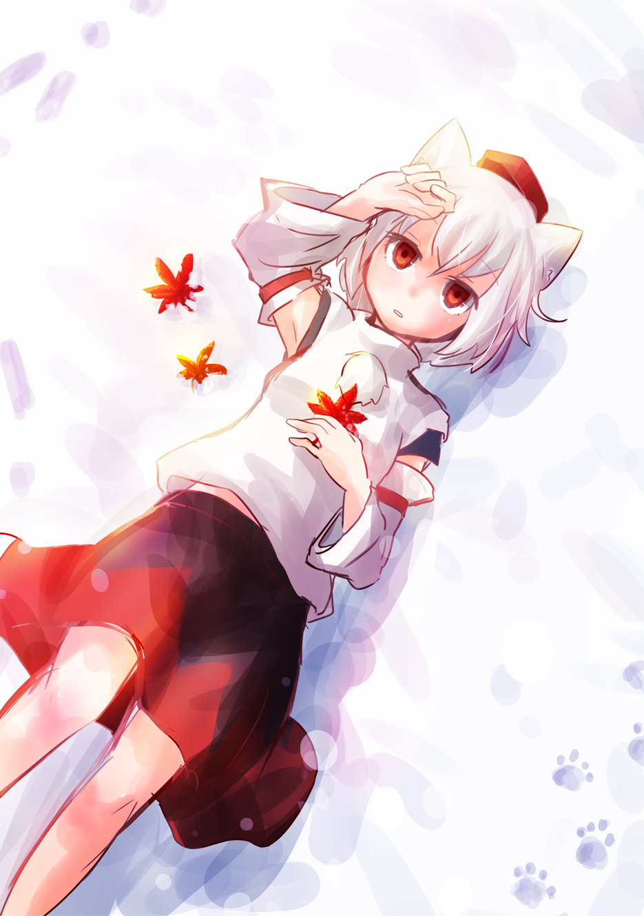 1girl, animal_ears, arm_up, cowboy_shot, detached_sleeves, hand_on_head, hat, highres